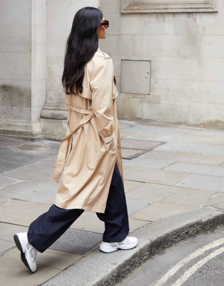 Stone Double Breasted Trench Coat