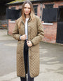 Khaki Green Button Up Collared Diamond Quilted Maxi Coat