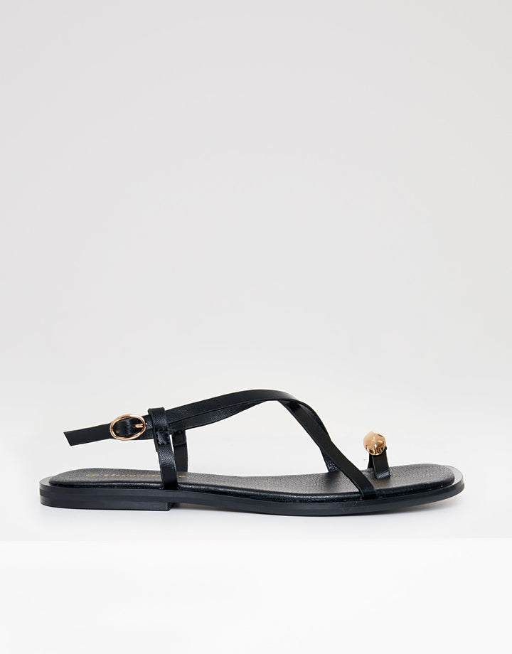 Black Back Strap Metal Detail Sandals
