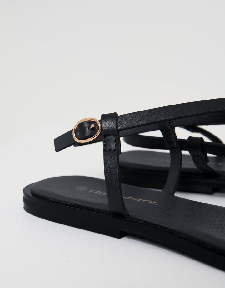 Black Back Strap Metal Detail Sandals