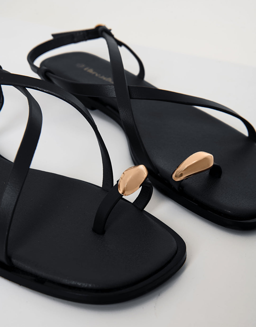 Black Back Strap Metal Detail Sandals