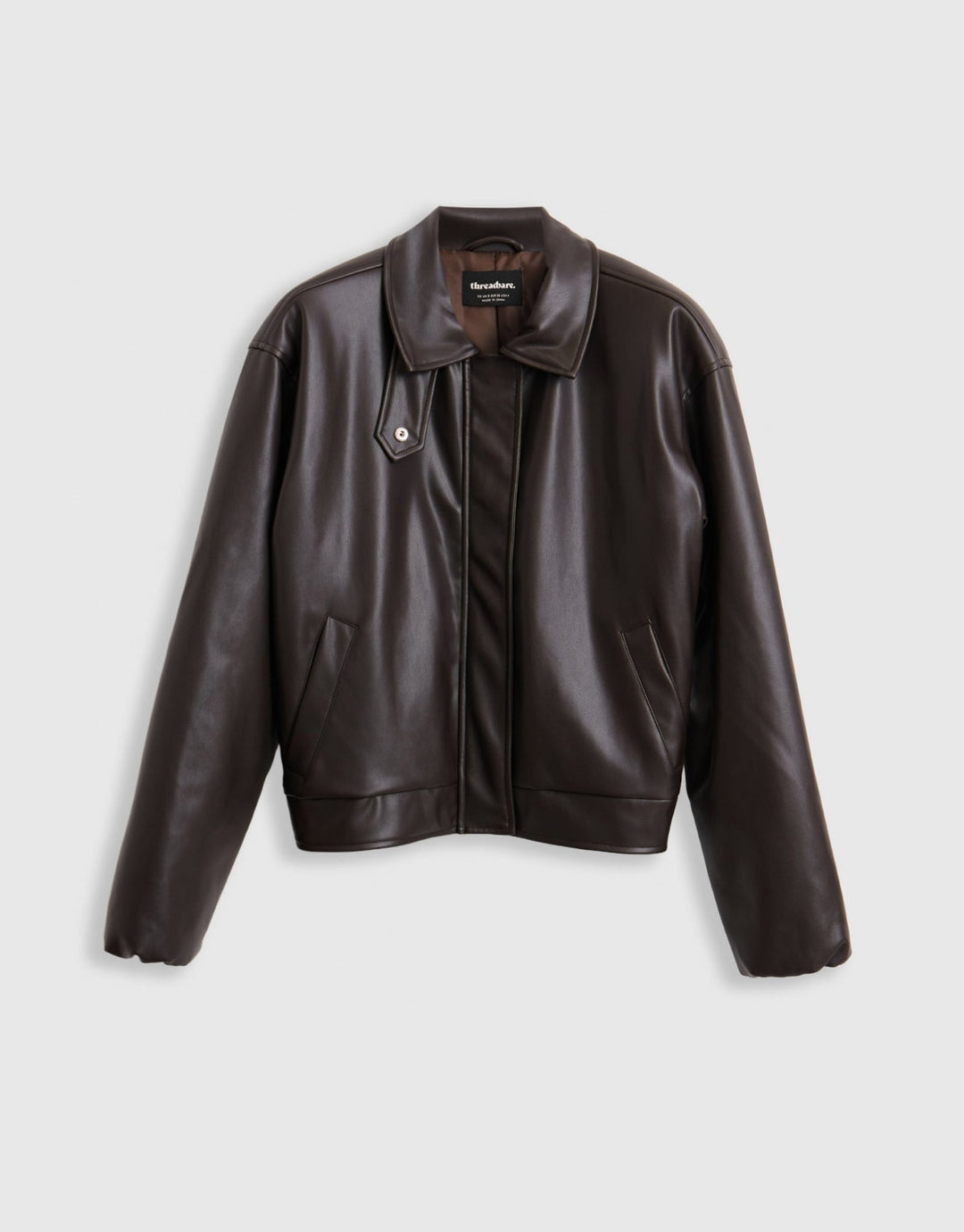 Faux Leather Bubble Bomber in Brown