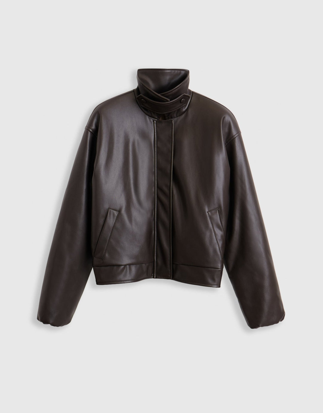 Faux Leather Bubble Bomber in Brown