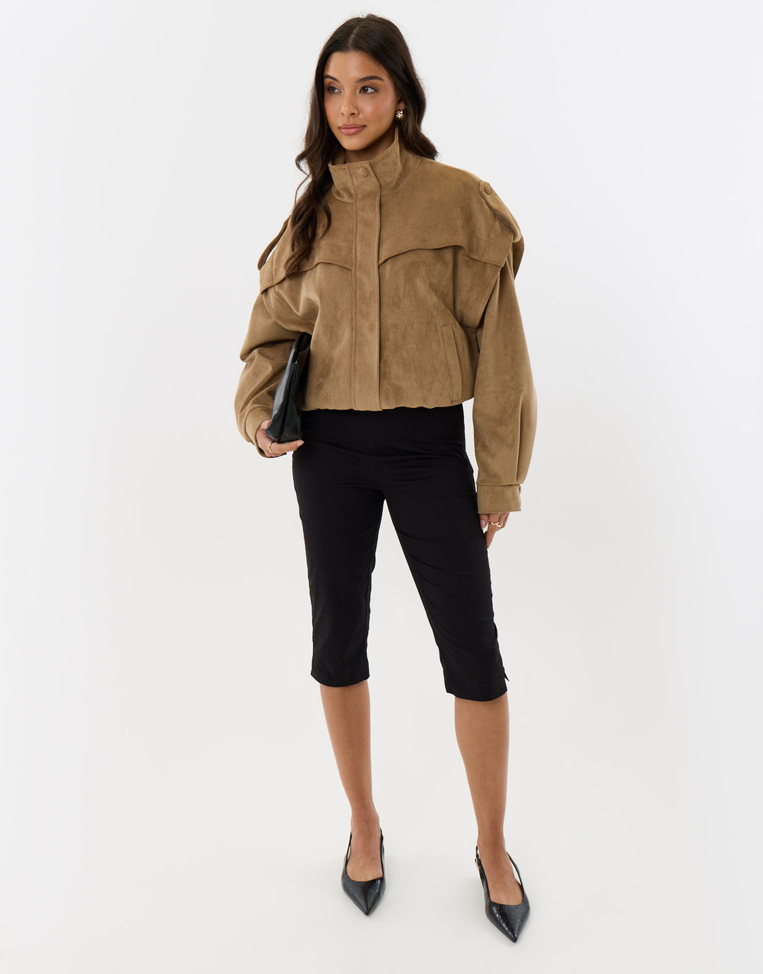 Threadbare Split Hem Capri Trousers in Black - full view