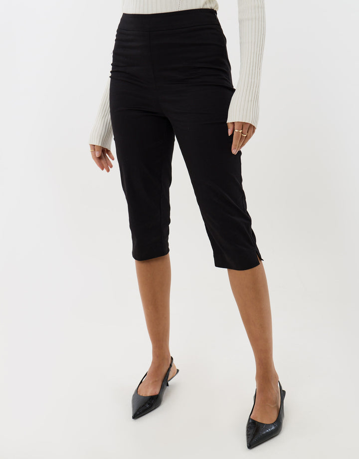 Threadbare Split Hem Capri Trousers in Black - front view
