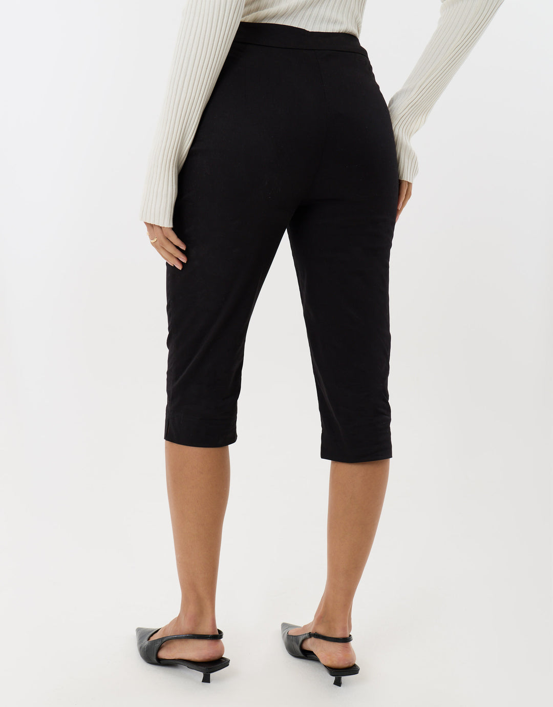 Threadbare Split Hem Capri Trousers in Black - back view