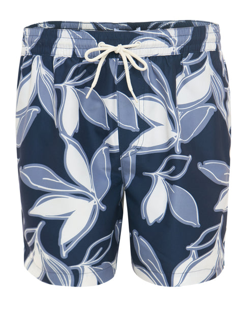 Threadbare Leaf Print Quick Dry Swim Shorts in Navy - flat lay