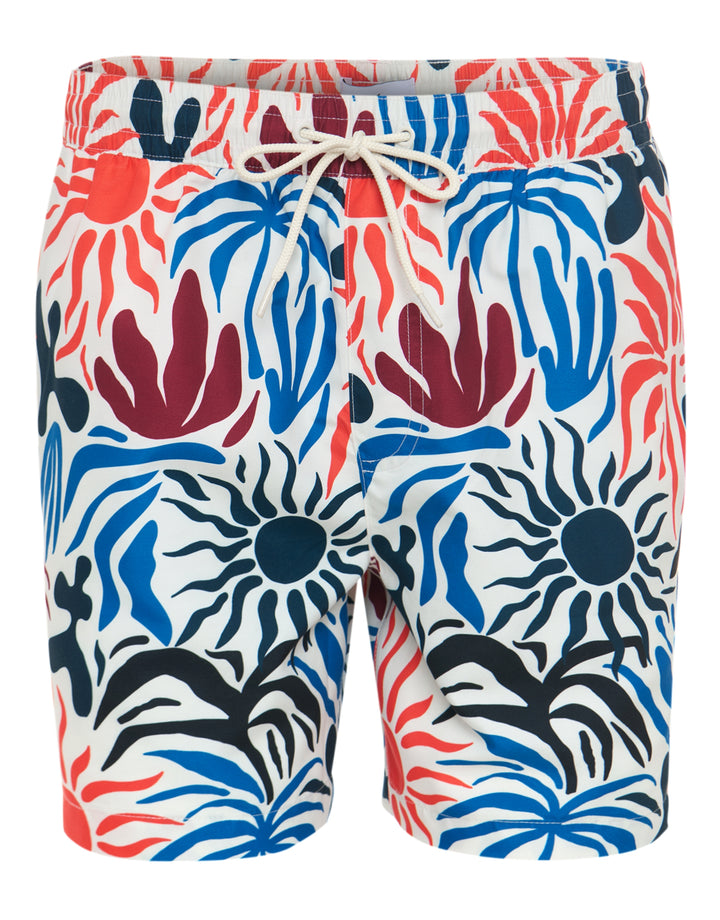 Threadbare Tropical Print Quick Dry Swim Shorts in Cream - flat lay