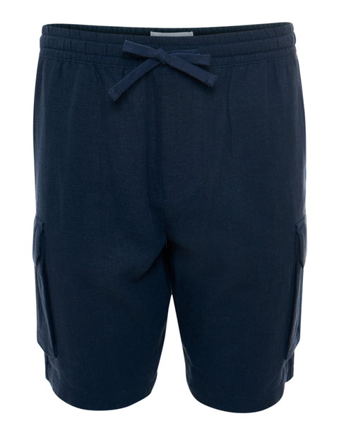 Threadbare Linen Blend Cargo Shorts in Navy - flat lay