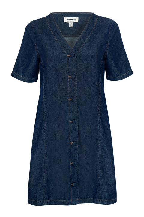 Threadbare Denim Button Up Mini Dress in Indigo - flat lay