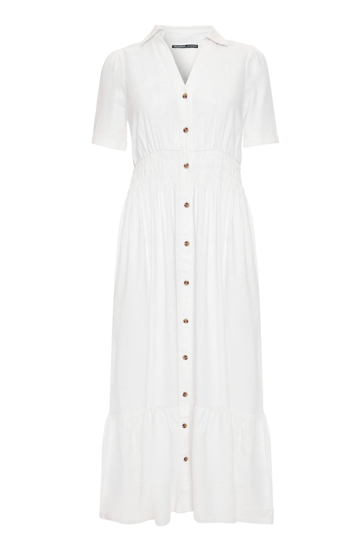 Threadbare Tiered Linen Blend V Neck Maxi Dress in White - flat lay