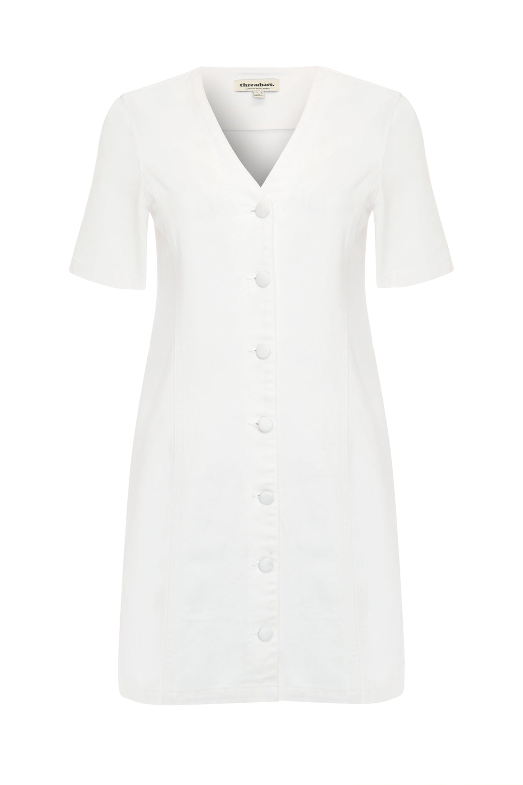 Denim Button Up Mini Dress in White