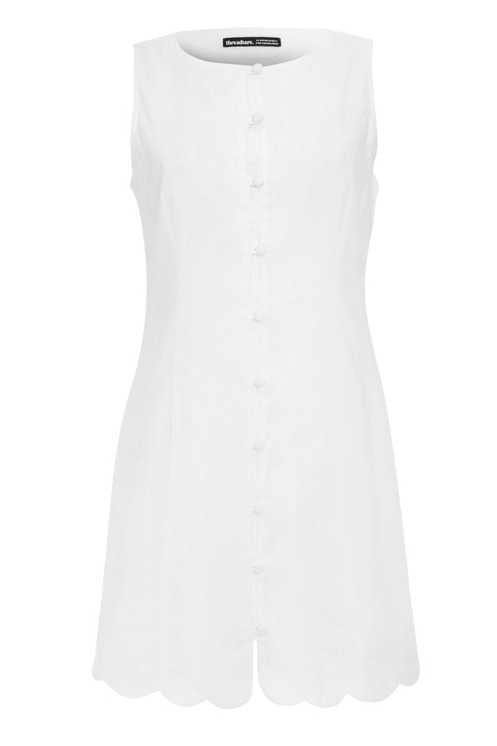 Threadbare Linen Blend Pinafore Dress in White - flat lay