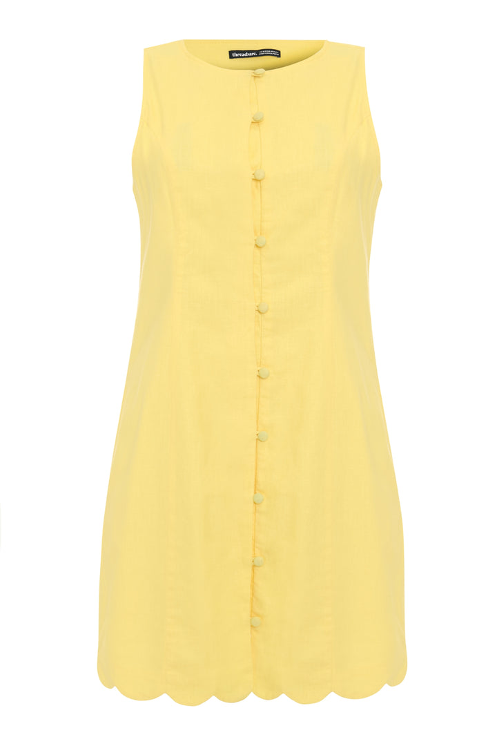Threadbare Linen Blend Pinafore Dress in Yellow - flat lay