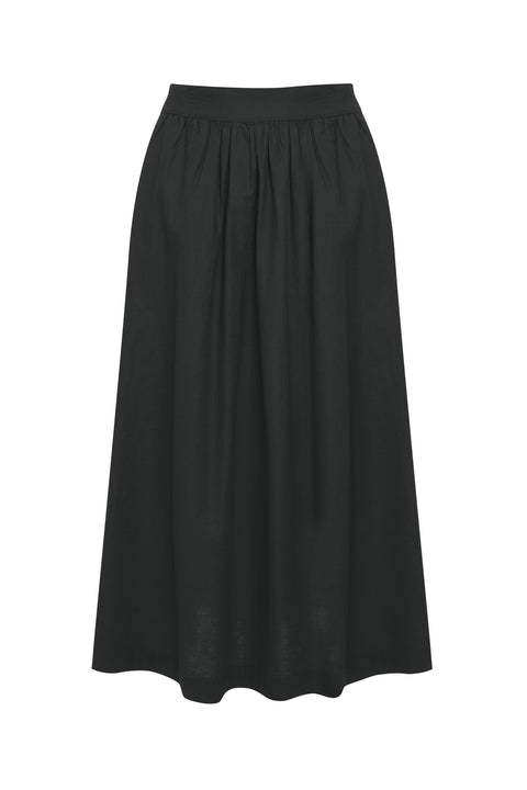Threadbare Linen Blend Gathered Midaxi Skirt in Black - flat lay
