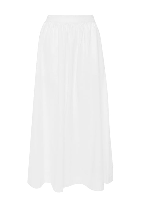 Threadbare Linen Blend Gathered Midaxi Skirt in White - flat lay