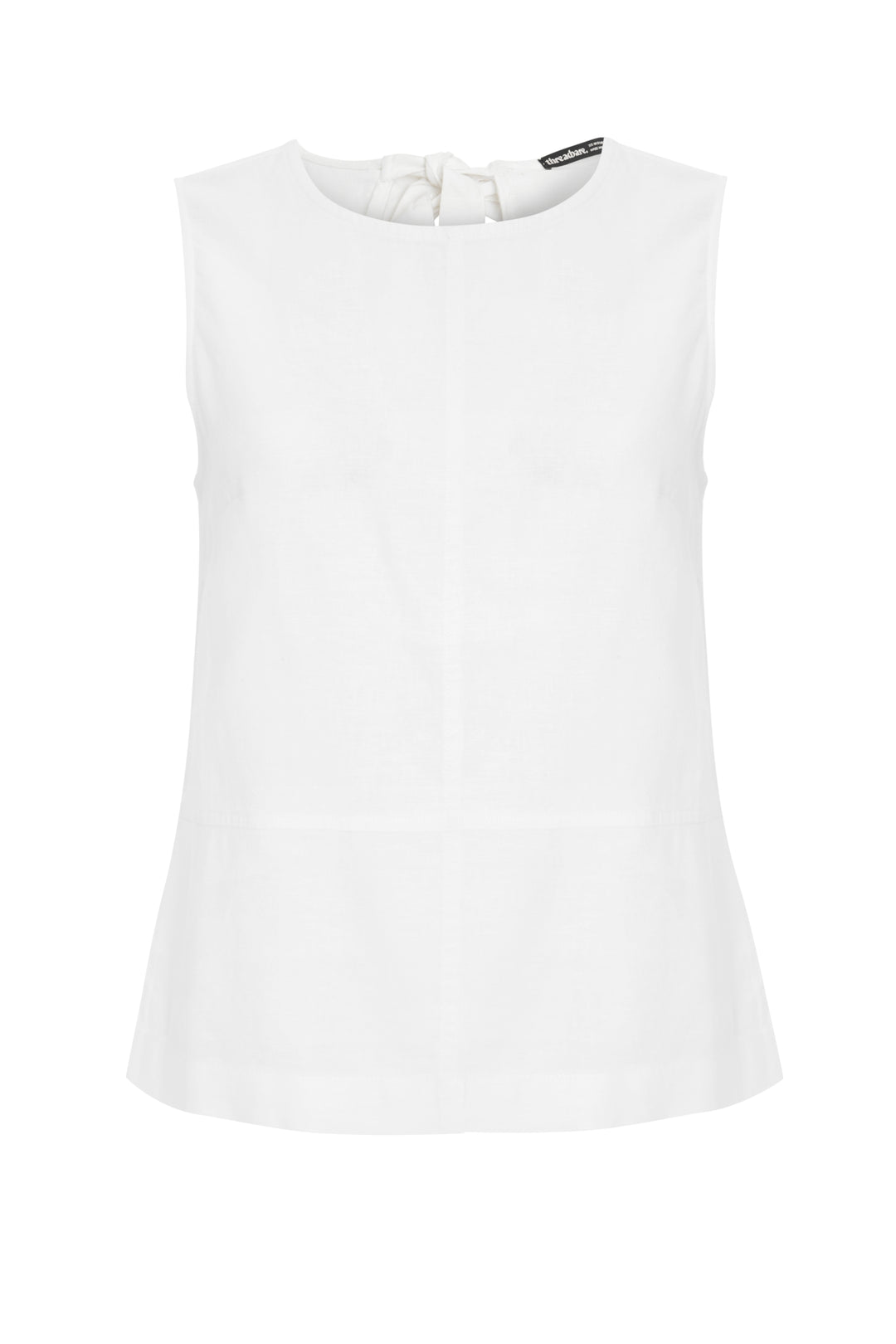 Threadbare Linen Blend Tie-Back Shell Top in White - flat lay