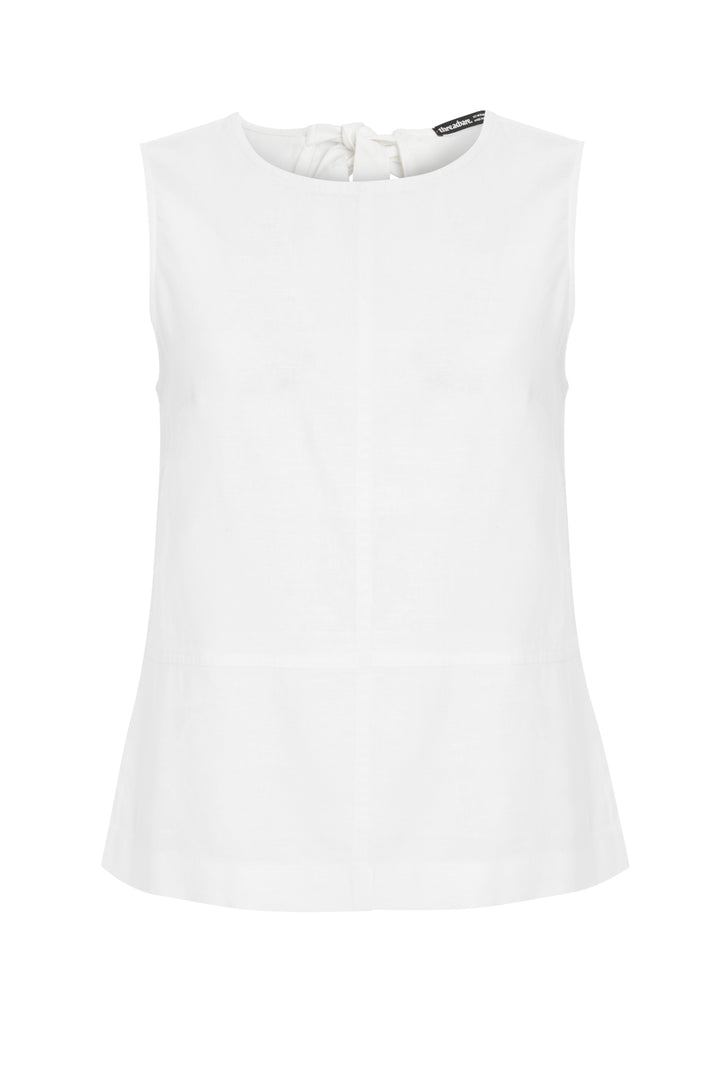 Threadbare Linen Blend Tie-Back Shell Top in White - flat lay