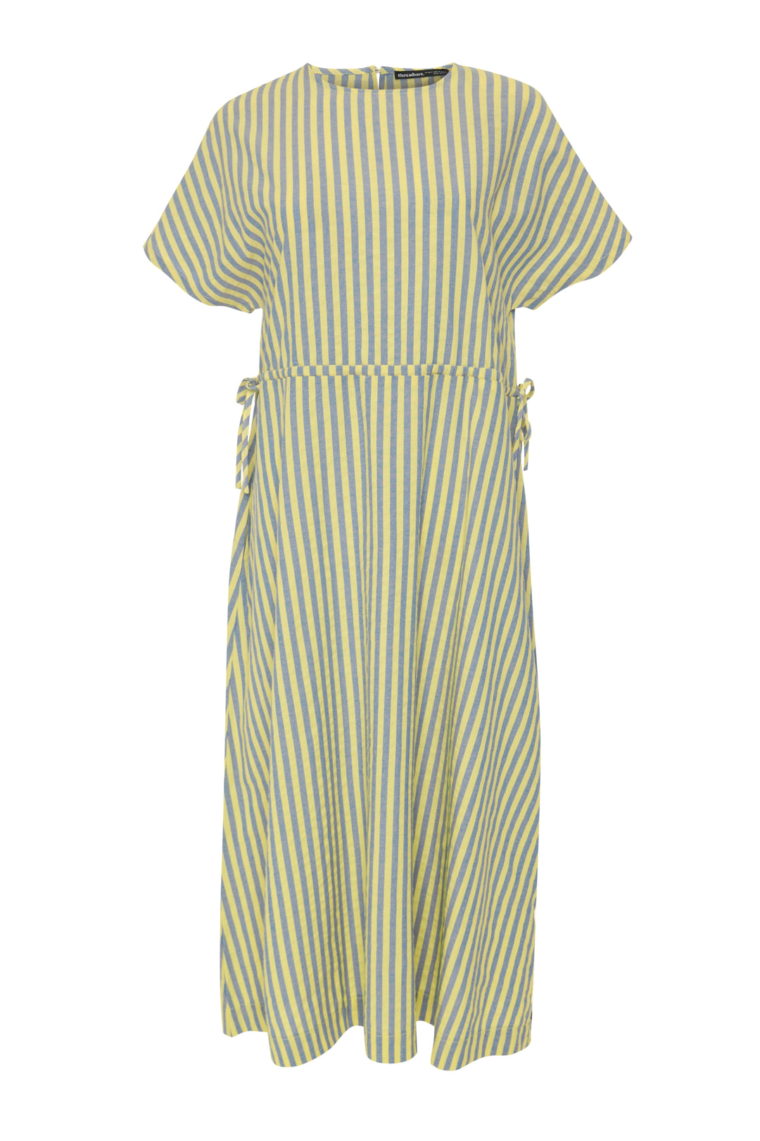 Threadbare Women's Blue & Yellow Stripe Kimono Sleeve Drawstring Waist Midi Dress Threadbare Women's Blue & Yellow Stripe Kimono Sleeve Drawstring Waist Midi Dress