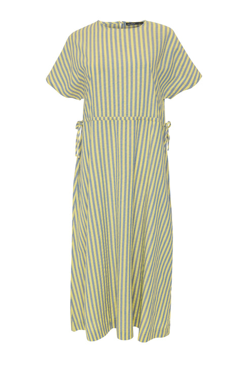 Threadbare Kimono Sleeve Drawstring Waist Midi Dress in Blue & Yellow Stripe - flat lay