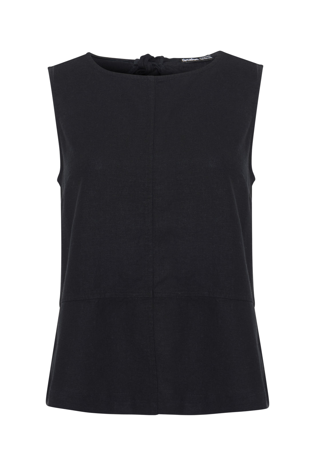 Threadbare Linen Blend Tie-Back Shell Top in Black - flat lay