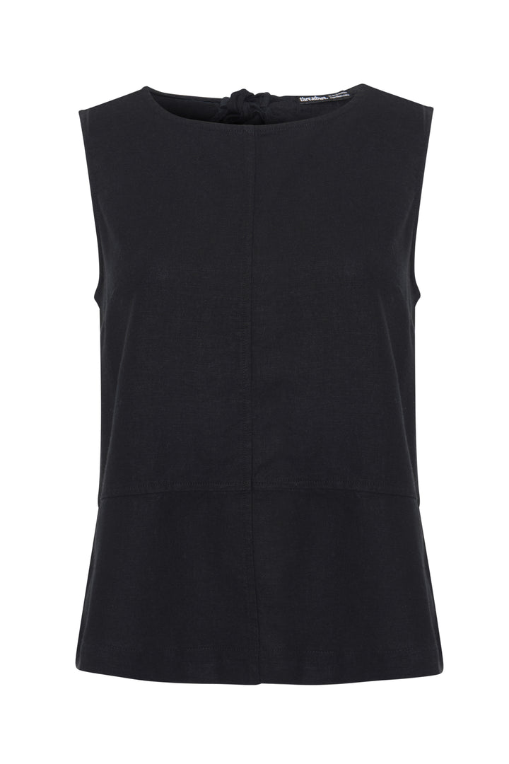Threadbare Linen Blend Tie-Back Shell Top in Black - flat lay