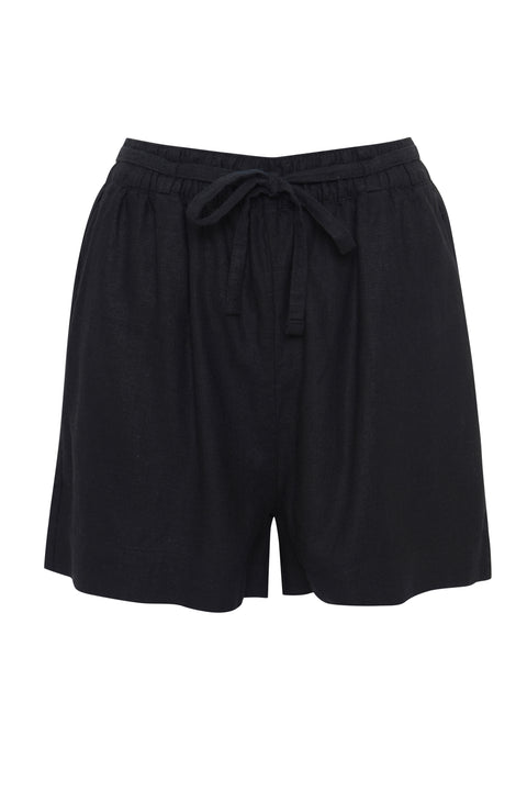 Threadbare Linen Blend Tie Waist Shorts in Black - flat lay