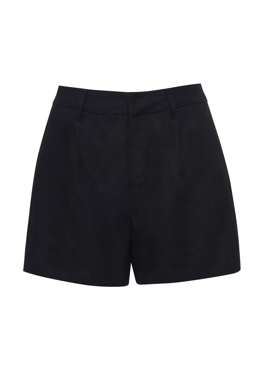 Threadbare Linen Blend Tailored Shorts in Black - flat lay