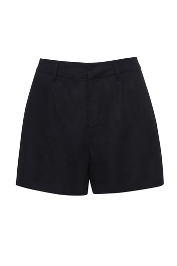 Threadbare Linen Blend Tailored Shorts in Black - flat lay