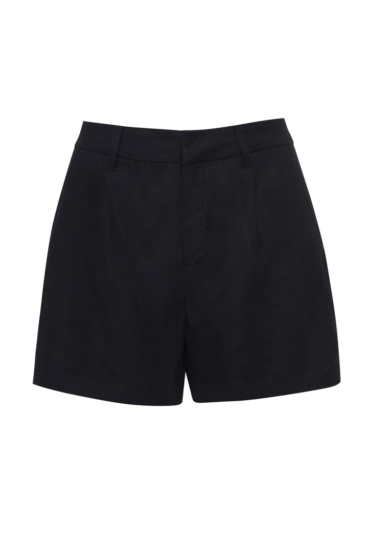 Threadbare Linen Blend Tailored Shorts in Black - flat lay