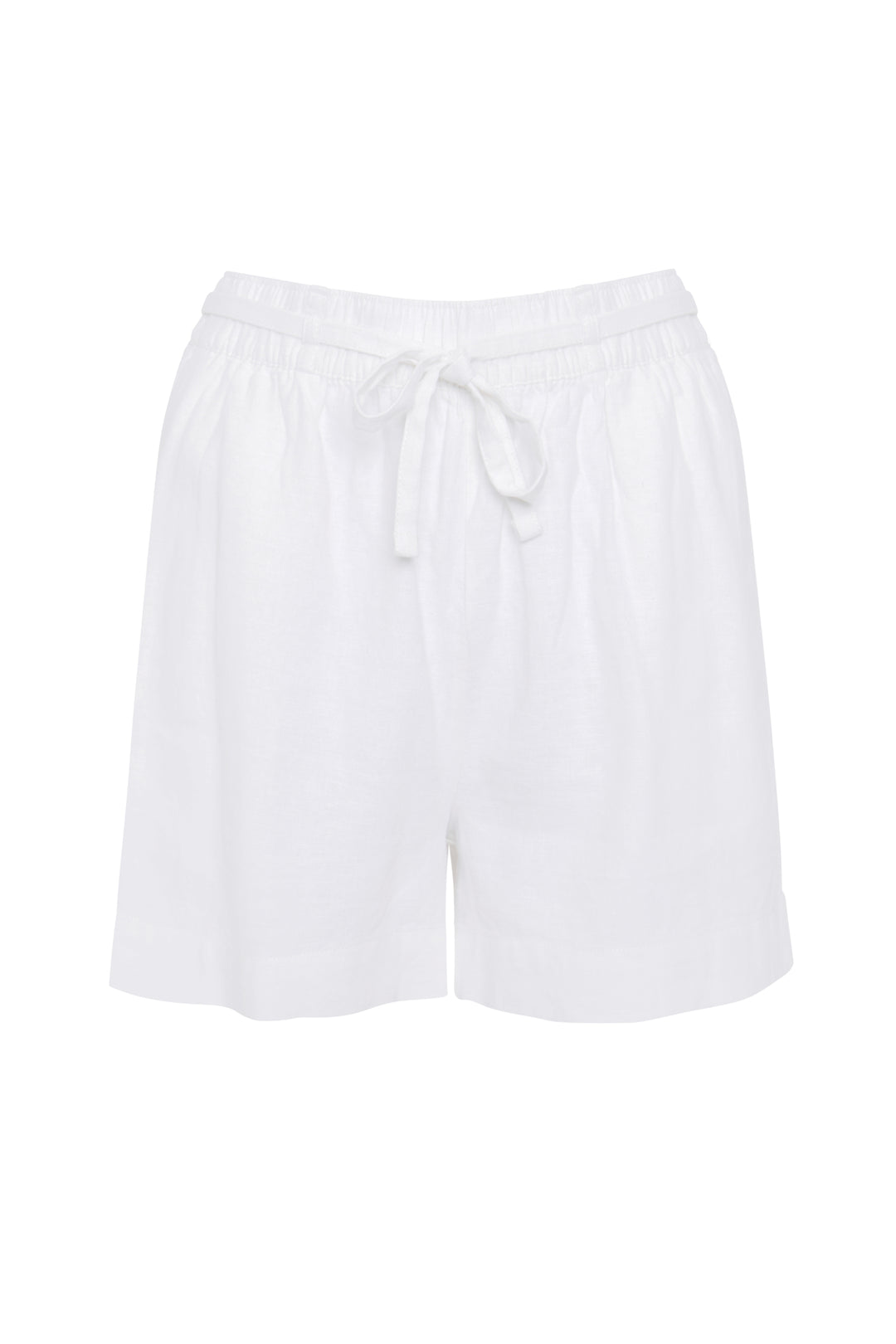 Threadbare Linen Blend Tie Waist Shorts in White - flat lay