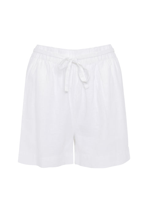 Threadbare Linen Blend Tie Waist Shorts in White - flat lay