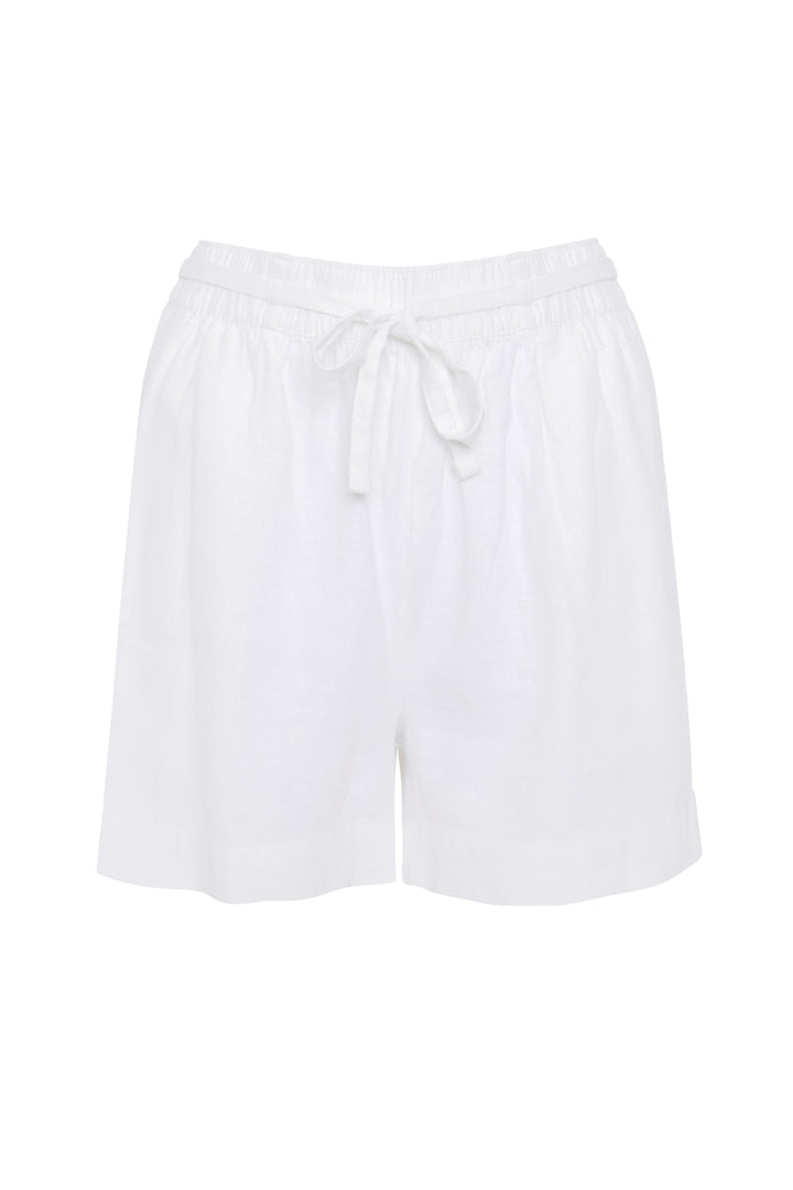 Threadbare Linen Blend Tie Waist Shorts in White - flat lay
