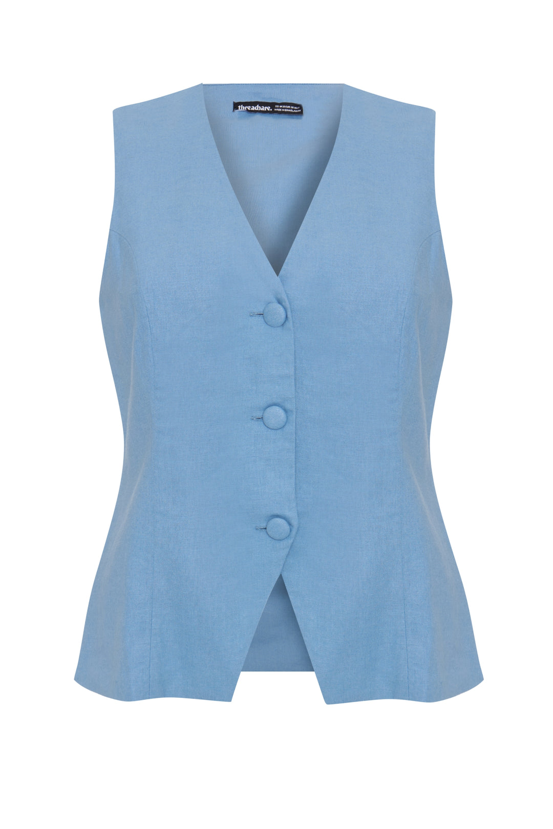 Threadbare Linen Blend V-Neck Waistcoat in Blue - flat lay