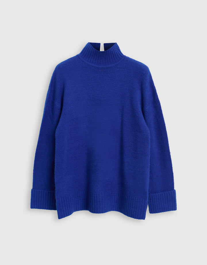 Threadbare Relaxed Fit Funnel Neck Jumper in Cobalt Blue - mannequin image