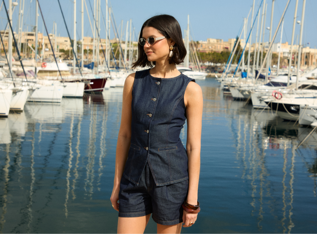 Denim waistcoat & shorts co-ord 