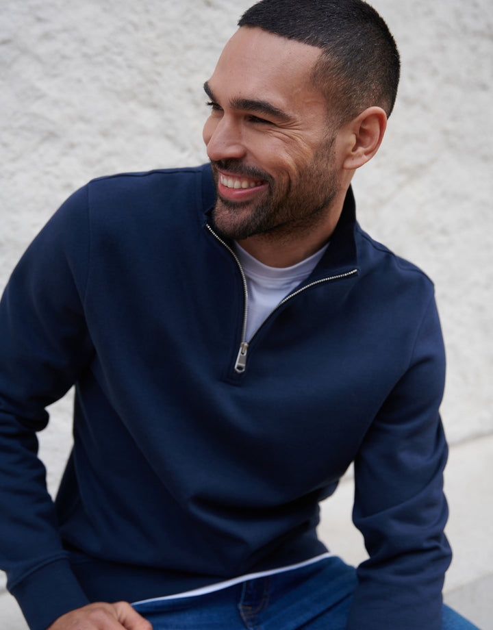 Navy Mock T-Shirt Quarter Zip Sweatshirt