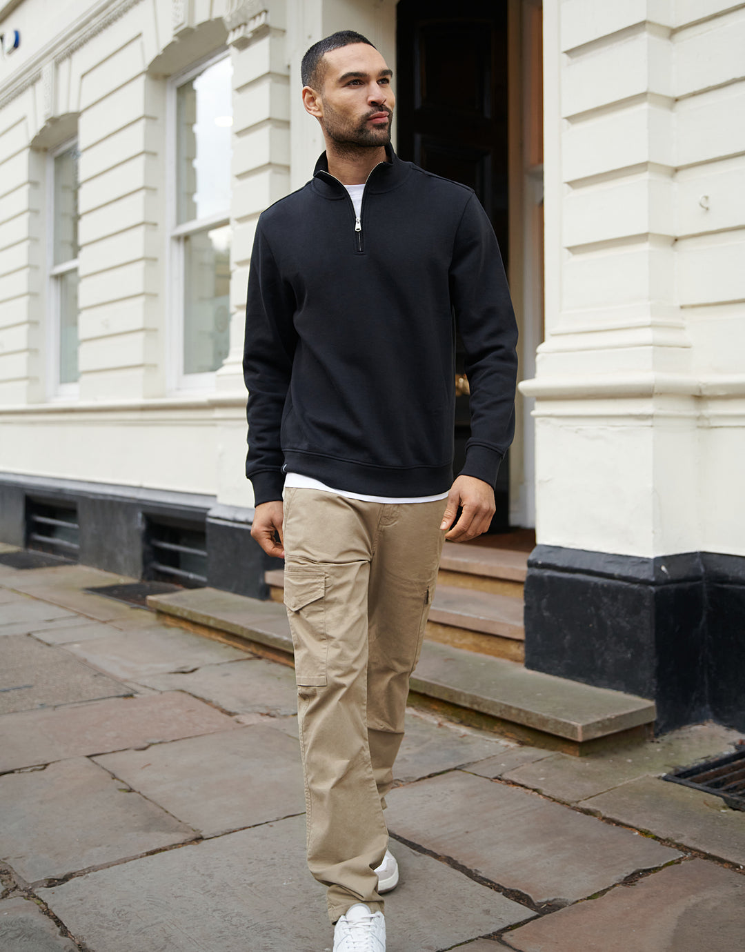 Black Mock T-Shirt Quarter Zip Sweatshirt