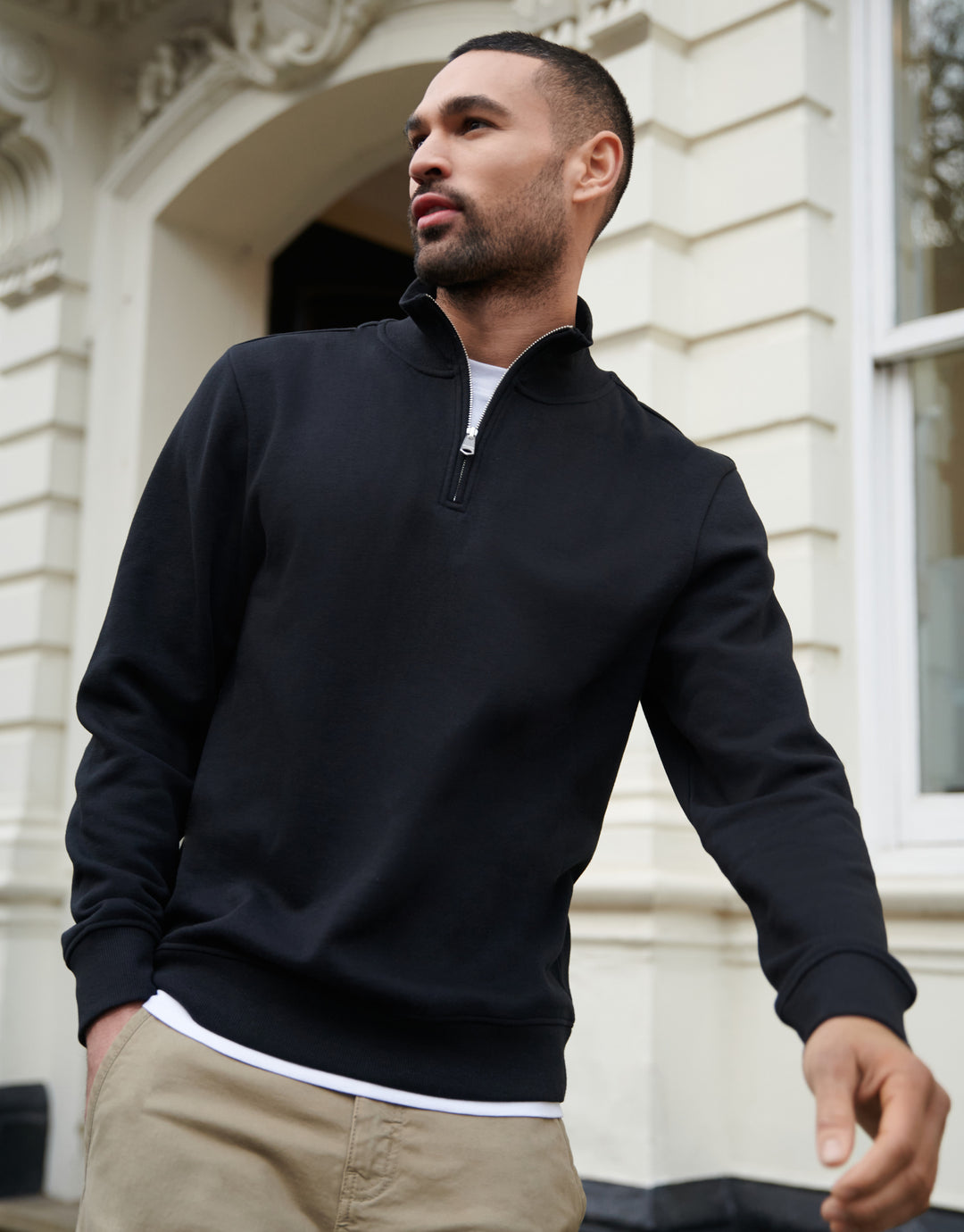 Black Mock T-Shirt Quarter Zip Sweatshirt