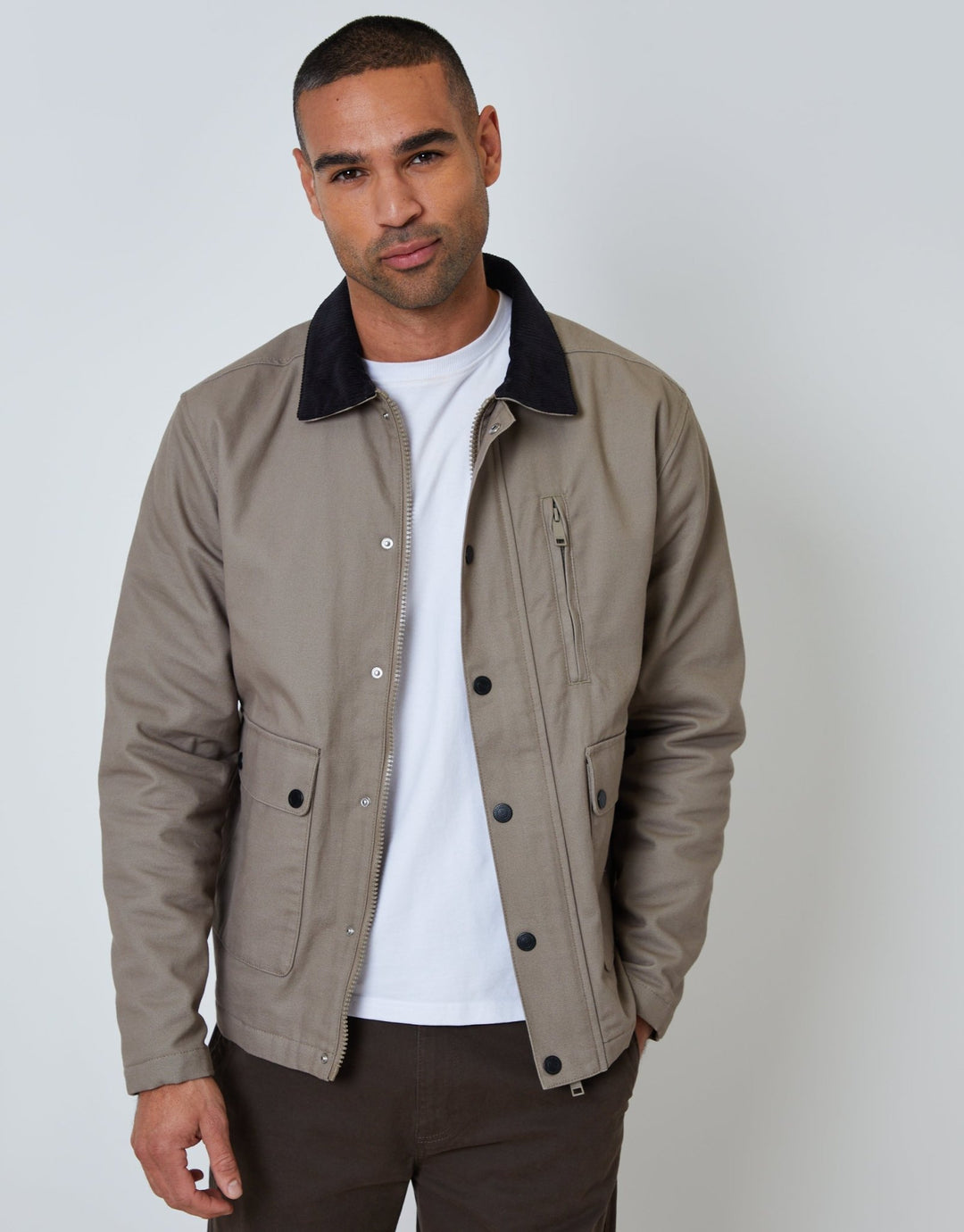 Worn Threadbare Threadbare Men's Collared Lightweight Jacket in Mushroom
