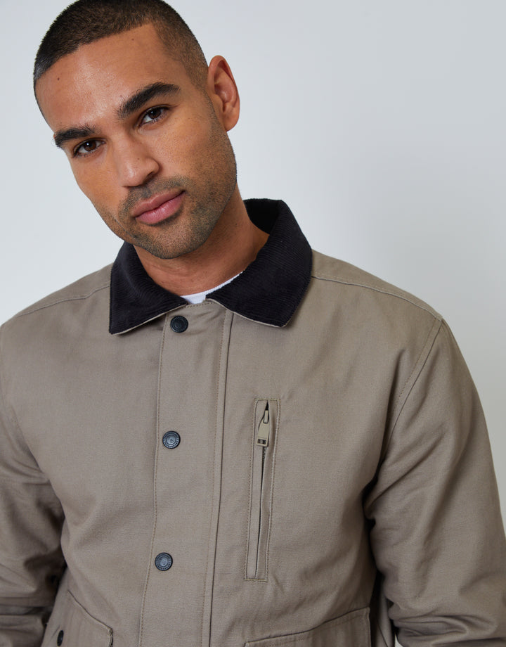 Mushroom Brown Collared Lightweight Jacket