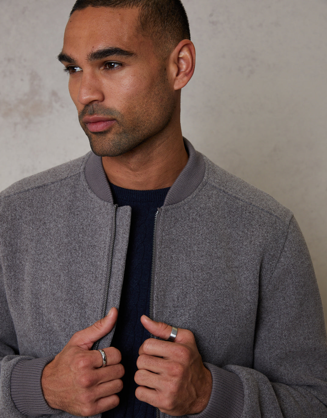 Taupe Faux Wool Bomber Jacket