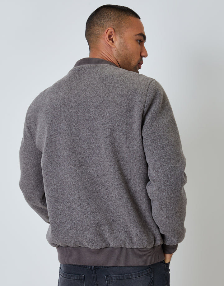 Taupe Faux Wool Bomber Jacket