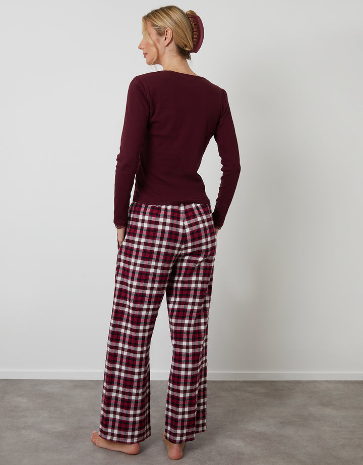 Burgundy Long Sleeve Check Pyjamas (2-Piece Set)