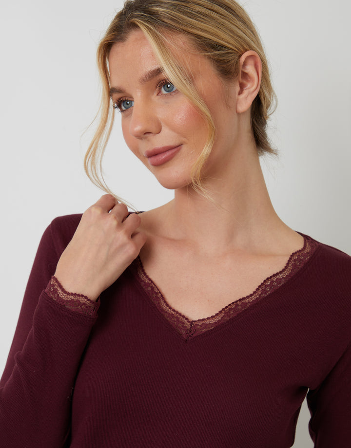 Burgundy Long Sleeve Check Pyjamas (2-Piece Set)