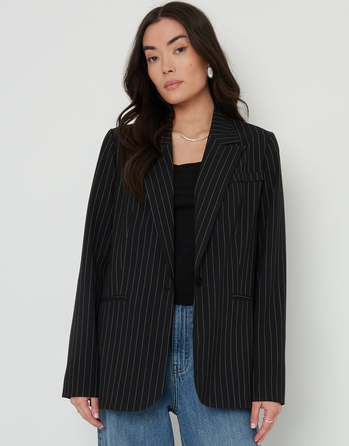 Black Pinstripe Lined Blazer