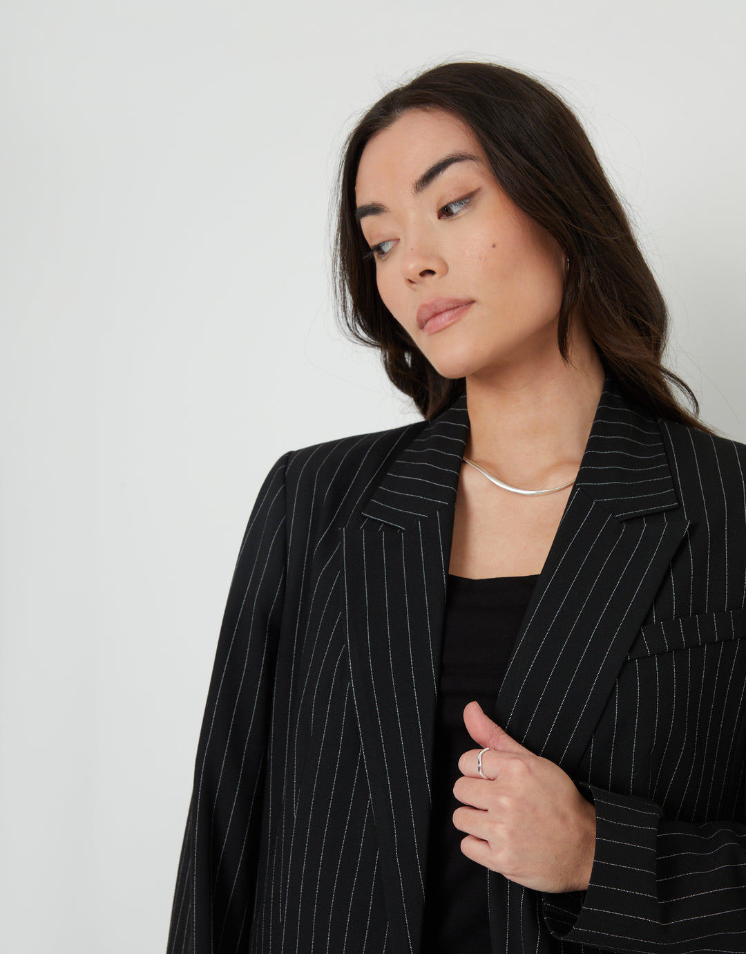 Black Pinstripe Lined Blazer
