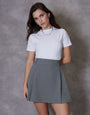 Grey Pinstripe Pleated Mini Skirt