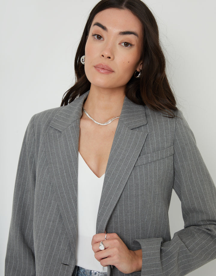 Grey Pinstripe Lined Blazer
