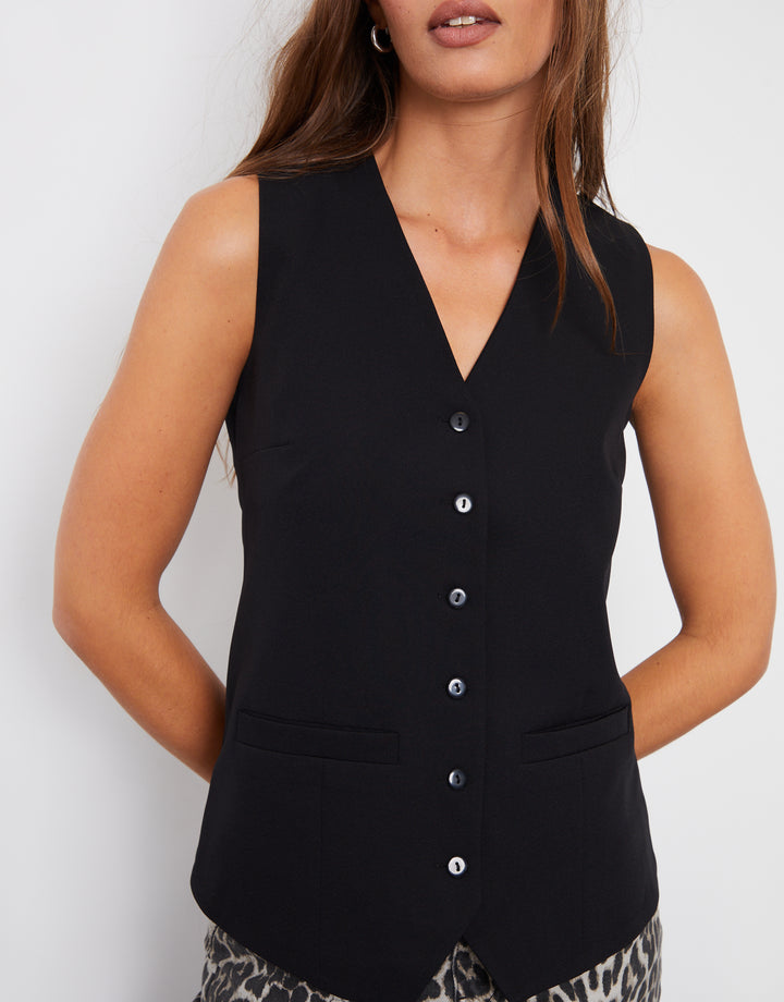 Black Long Fitted Lined Tailored Waistcoat